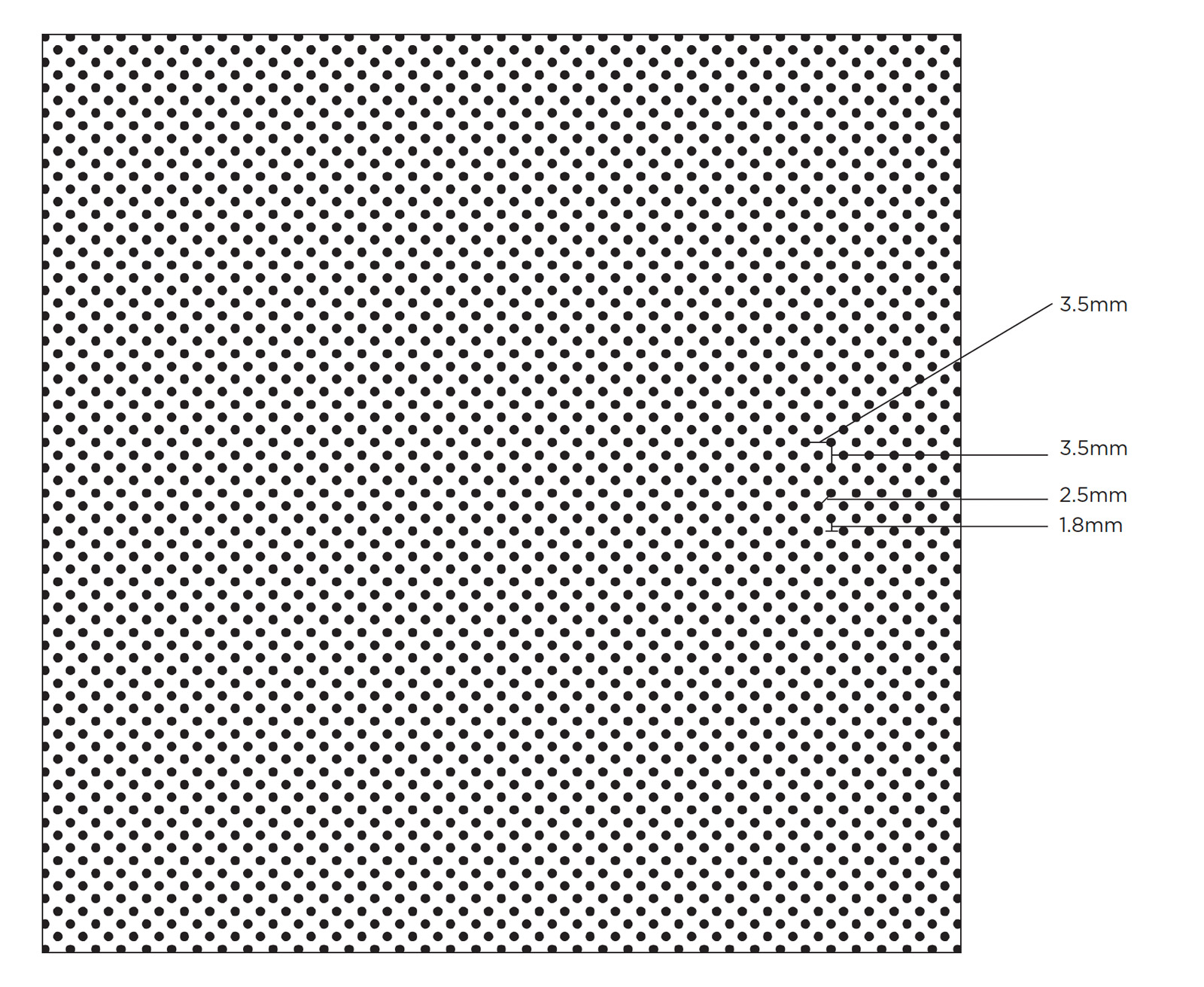 This pattern is a “needle punch” process with a 36” wide die. It will ventilate, but not punch out clean holes.<br /> Finished appearance may vary due to variations in leather and dyelots.<br /> 3.5mm x 3.5mm pin spacing continuous